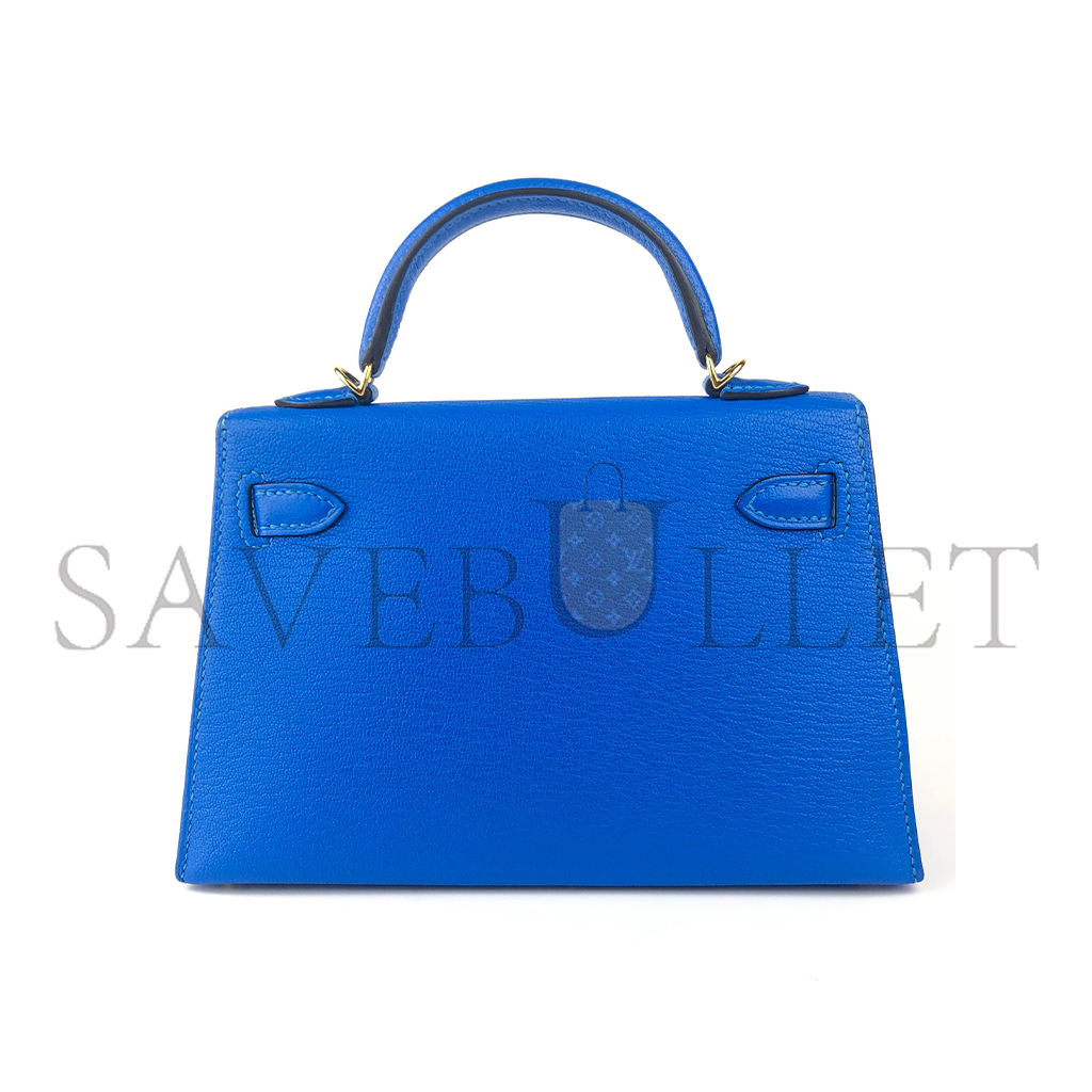 HERMÈS MINI KELLY II BLUE HYDRA CHÈVRE LEATHER GOLD HARDWARE (19*12*5.5cm)